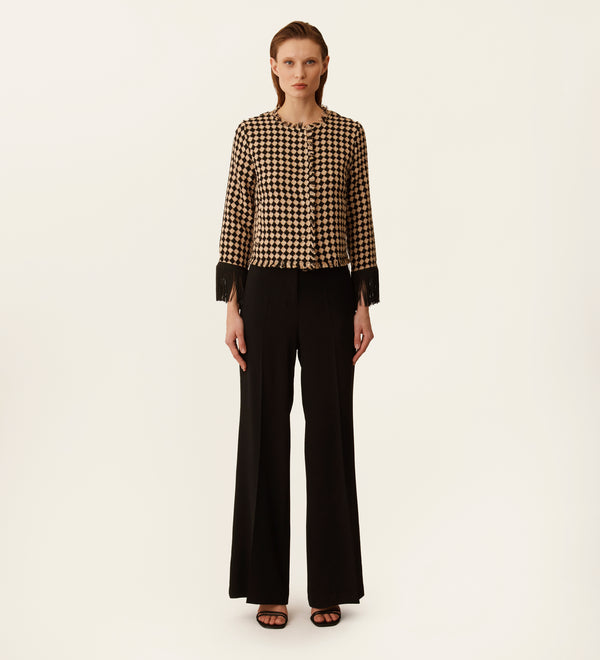 Flared hem crepe trousers