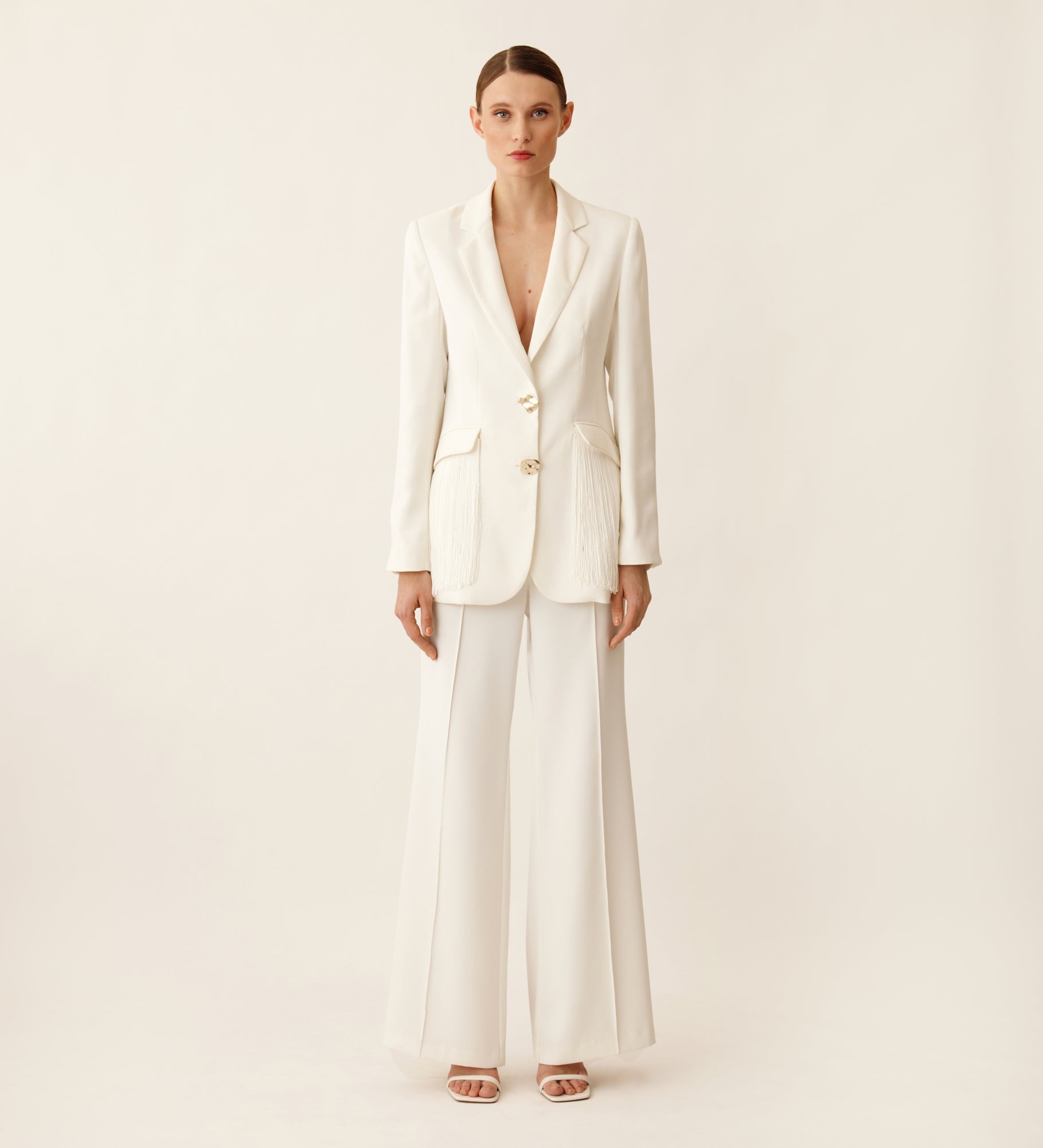 Flared hem crepe trousers
