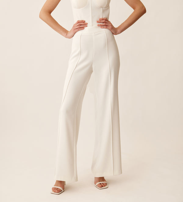 Flared hem crepe trousers