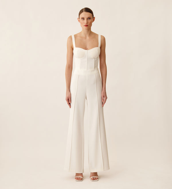Flared hem crepe trousers