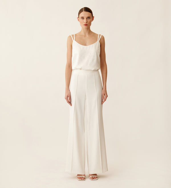 Flared hem crepe trousers