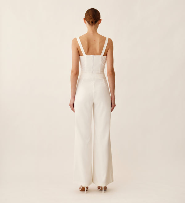 Flared hem crepe trousers