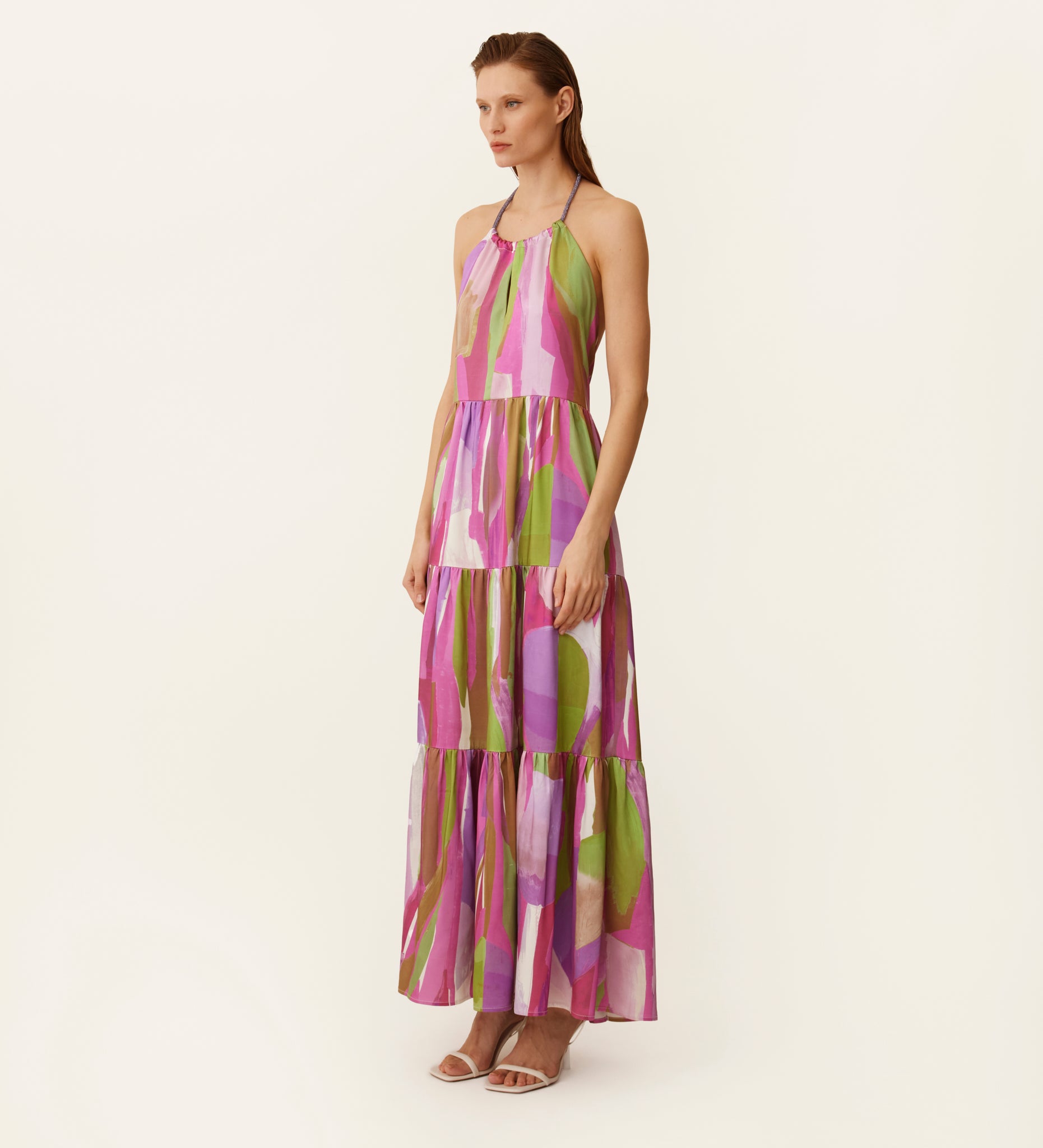 Vestido largo halter satén