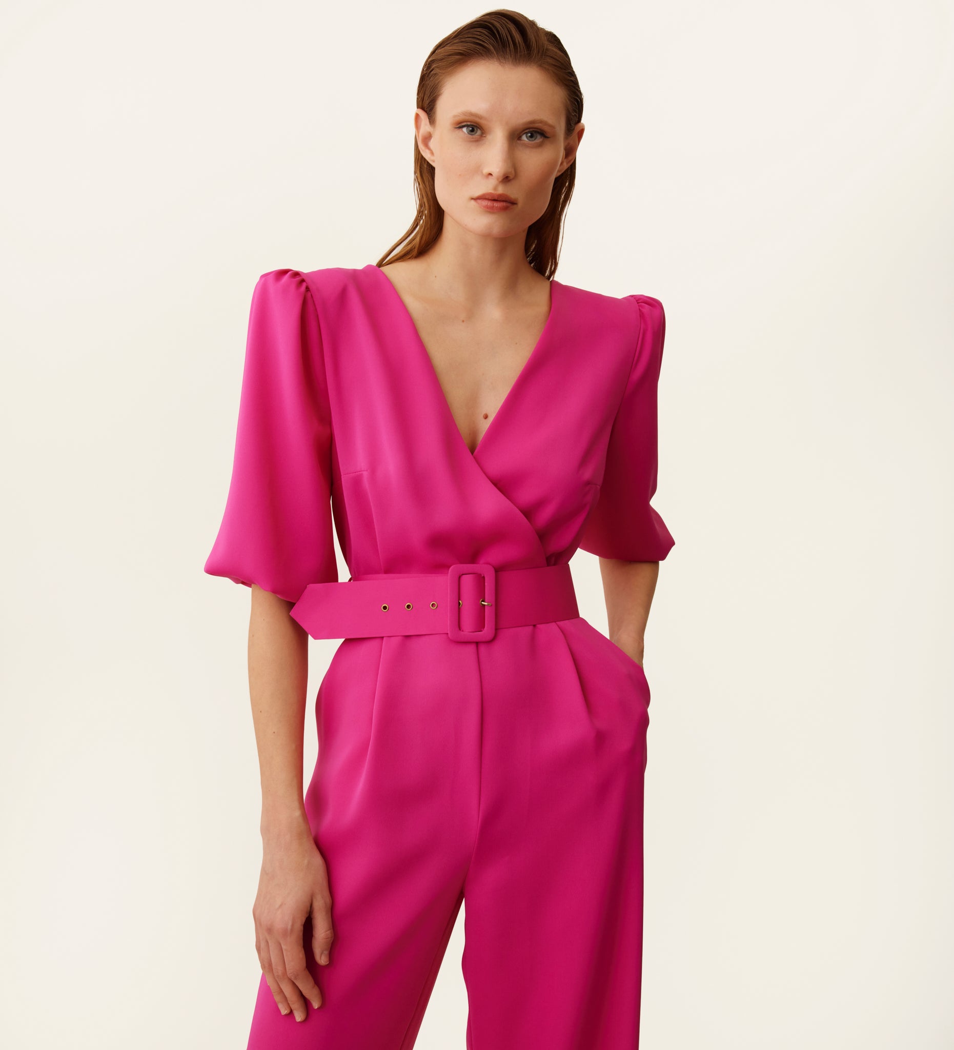 Crepe jumpsuit with sleeves