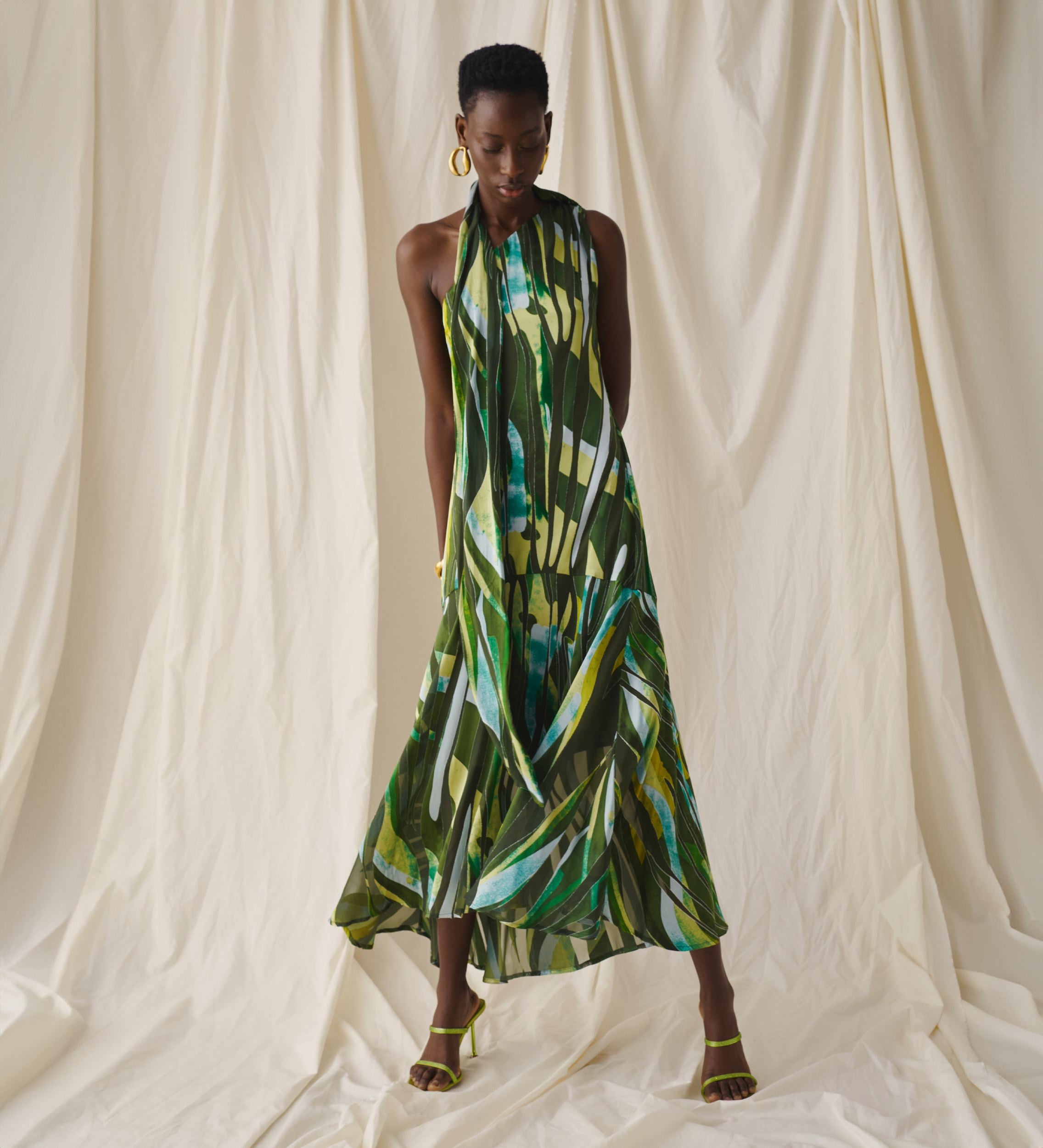 Long asymmetrical printed dress
